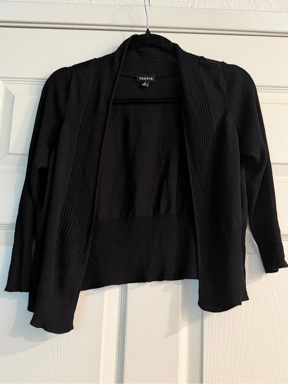Torrid Black Open-Front 3/4 Sleeve Ribbed Shrug